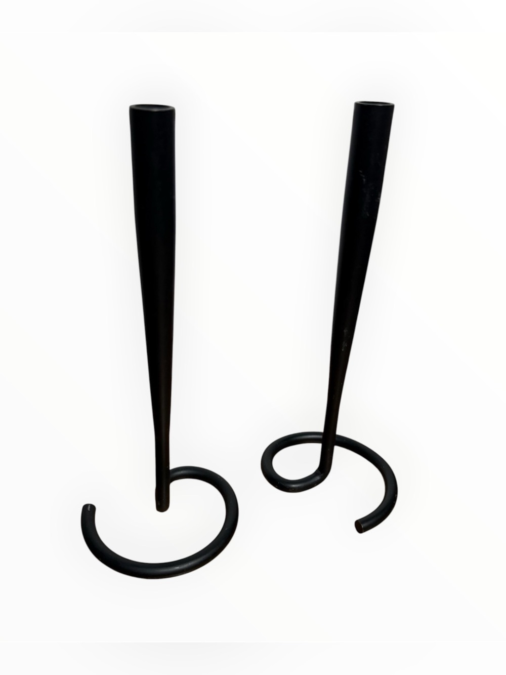 pair of mid-century modern brutalist metal candlesticks